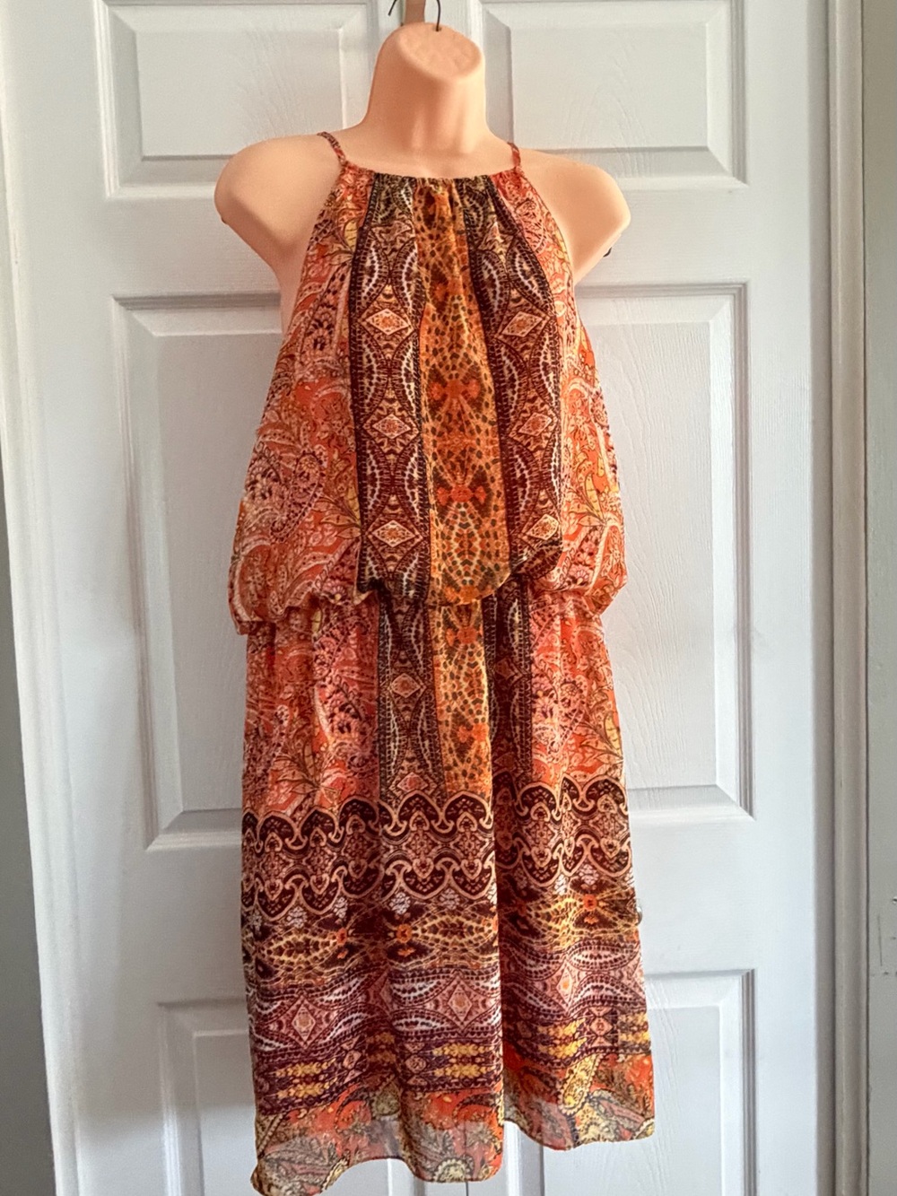 London Times Orange Paisley Halter Midi Dress